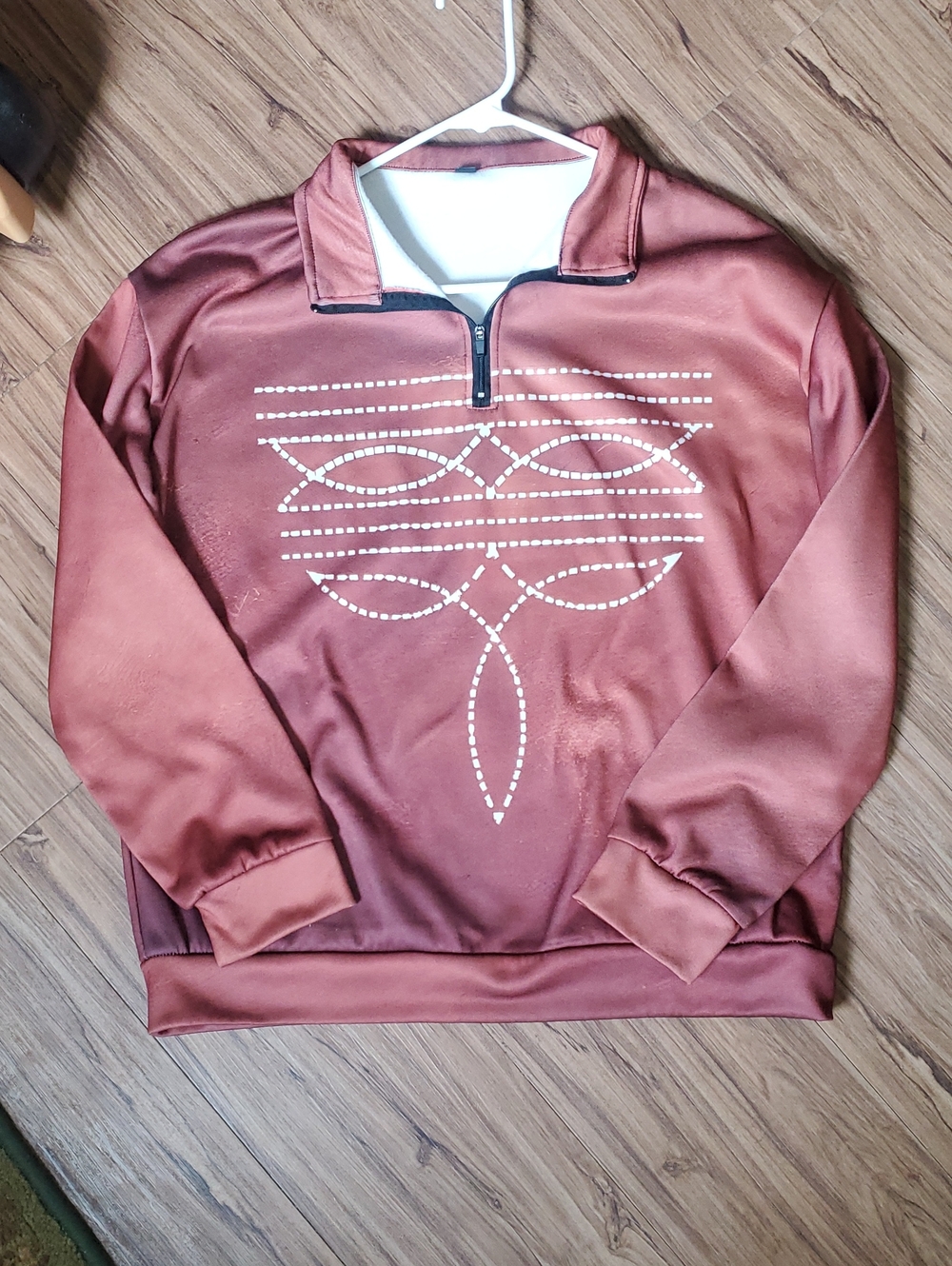 Rust Brown Quarter-Zip Pullover with White Graphic